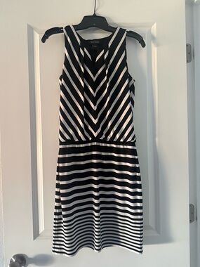 White House Black Market Black and White Striped Midi Dress